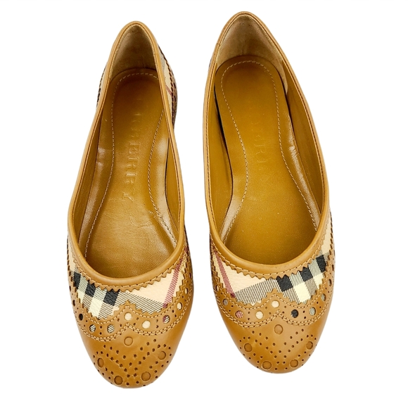 Burberry Tan Leather Ballet Flats Shoes
